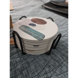 coasters set of 6 round ceramic abstract‎ colors open package art deco home